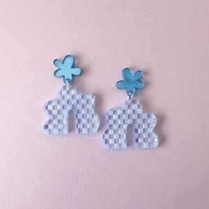 Checkered Acrylic Earrings Icy Blue